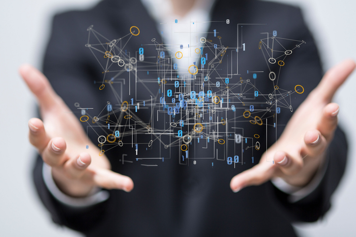 A complex network with binary numbers. Big data visualization background